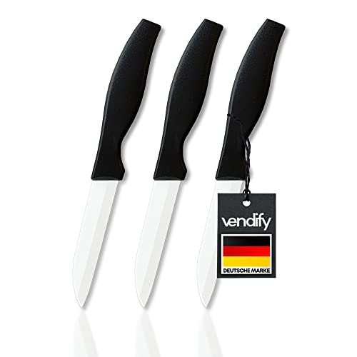 vendify® Keramikmesser 3er-Set Hochwertig sehr scharf - 16,5 cm lang - Küchenmesser mit Keramikklinge - Obstmesser, Schälmesser, Kochmesser aus Keramik von vendify