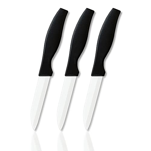 vendify® Keramikmesser 3er Set extrem scharf 16,5 cm lang - Küchenhelfer Messer mit weißer Keramikklinge Universal-Küchenmesser für Obst, Gemüse & Fleisch, Schälmesser aus Keramik von vendify