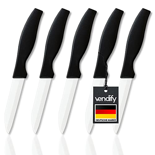 vendify® Keramikmesser 5er-Set Hochwertig sehr scharf - 16,5 cm lang - Küchenmesser mit Keramikklinge - Obstmesser, Schälmesser, Kochmesser aus Keramik von vendify