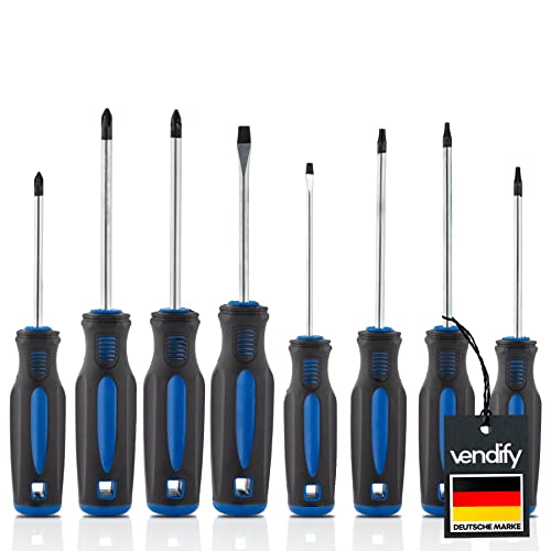 vendify® Premium Schraubendreher Set 8-teilig Torx, Kreuz, Schlitz Magnetisch Schraubenzieher Werkzeug Satz Kreuzschlitz, Phillips Rostfrei Screwdriver von vendify