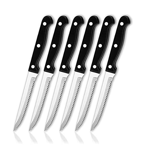 vendify® Steakmesser Set 6-teilig Hochwertig - Sehr Scharf Brotmesser Fleischmesser Pizzamesser Edelstahl Messer, Besteck Set Gezahnt Gezackt, Spülmaschinenfest Rostfrei | Grillmesser von vendify