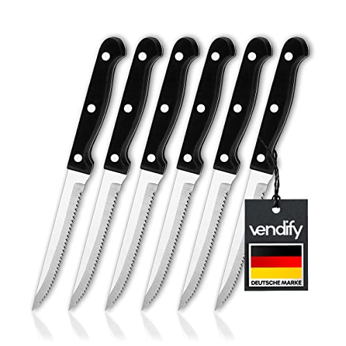 vendify® Steakmesser 6er-Set - Pizzamesser Spülmaschinenfest aus Edelstahl von vendify
