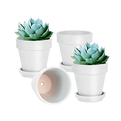 vensovo 15cm Weißer Tontopf für Pflanzen mit Untertasse - 4er Pack Großer Terrakotta-Pflanzentopf mit Drainageloch, Blumentopf mit Tablett, Terrakotta-Topf für Indoor Outdoor Pflanzen von vensovo