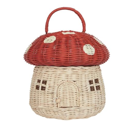 veorly Handgefertigter Pilzförmiger Aufbewahrungskorb Aus Rattan – Niedliche Handgefertigte Geschenkdekoration, Kunstwerk Aus Rattan, Rot, Einfach zu Verwenden von veorly