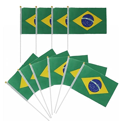 10 Stück Handheld-mini-flagge Brasilien-stick-flagge Mini-nationalwimpel-flaggen-fahnen-länder-flagge Für Festival-dekoration von Vepoty
