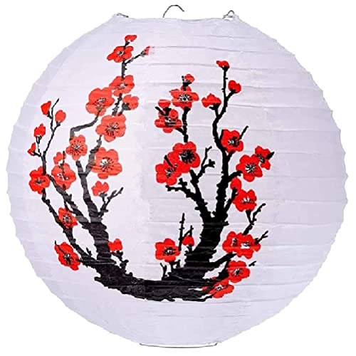 Kirschblumen-Papierlaterne, runde chinesische japanische Papierlampe, hängende Laterne für Hochzeitsdekorationen zu Hause von Vepoty
