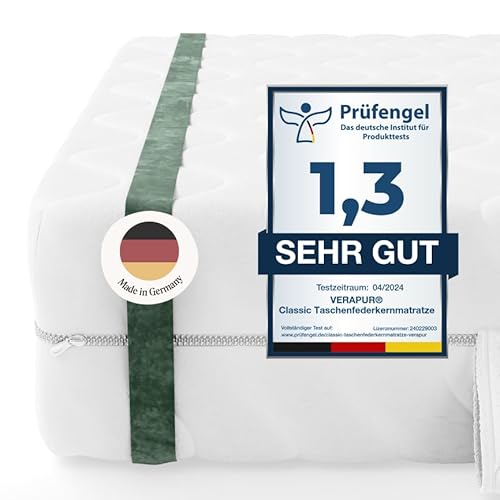 verapur Classic HR Taschenfederkernmatratze 80x200 cm H3-21cm hoch - 7 Zonen Matratze - atmungsaktiv - Matratze 80 x 200 cm - Tonnentaschenfederkernmatratze - Made in Germany verapur Classic HR Taschenfederkernmatratze 80x200 cm H3-21cm hoch - 7 Zonen Matratze - atmungsaktiv - Matratze 80 x 200 cm - Tonnentaschenfederkernmatratze - Made in Germany von verapur