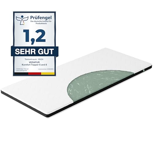 verapur Komfortschaum Topper Fresh KTF800 I 180 x 220 cm I Härtegrad H2 I Matratzenauflage I 8 cm Gesamthöhe I waschbarer Bezug I Allergiker geeignet von verapur