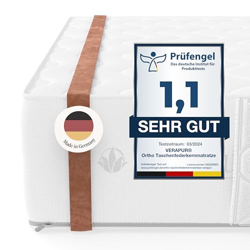 verapur Ortho Plus Taschenfederkernmatratze, H3-80 x 200 cm, 7-Zonen Matratze, Tonnentaschenfederkernmatratze, waschbarer Bezug, Öko-Tex, 23 cm hoch von verapur