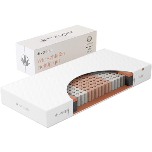 verapur Ortho Plus Taschenfederkernmatratze, H2-90 x 200 cm, 7-Zonen Matratze, Tonnentaschenfederkernmatratze, waschbarer Bezug, Öko-Tex, 23 cm hoch von verapur