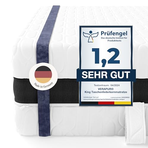 verapur Taschenfederkernmatratze 100 x 200 cm, H2, mit 7-Zonen, King Ortho Luxe Hypersoft Matratze, waschbarer Bezug, Öko-Tex, 30cm hoch von verapur