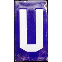 Emaille Buchstabe U Vintage Porzellan Schild Kobalt French Blue von veraviola