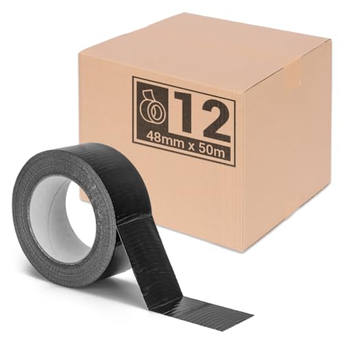 verpacking 12er Pack | Premium Gewebeband Schwarz [50m x 48mm] Panzertape Reparaturband | hohe Klebekraft | Gaffa Tape | mit Naturkautschuk-Kleber von verpacking