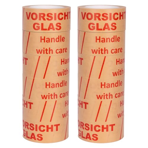 verpacking 12 Rollen Papierklebeband Vorsicht Glas 50 mm x 50 m umweltschonendes Packband Paketklebeband von verpacking