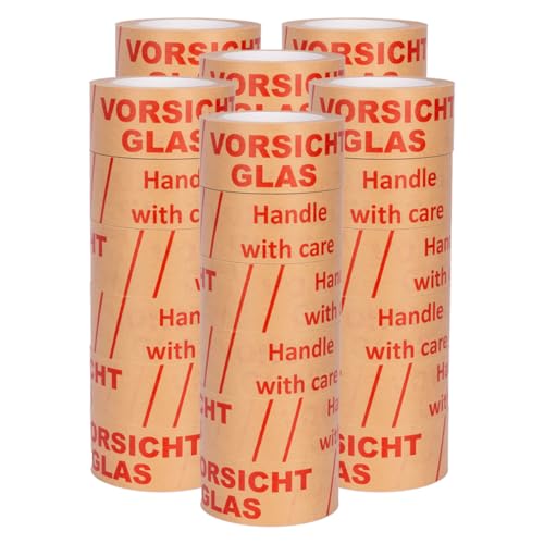 verpacking 36 Rollen Papierklebeband Vorsicht Glas 50 mm x 50 m umweltschonendes Packband Paketklebeband von verpacking