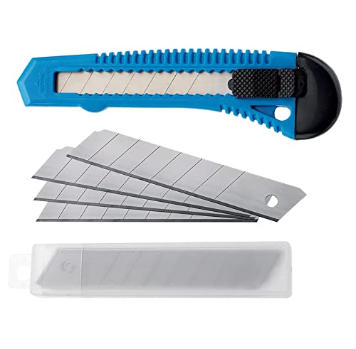 verpacking Cuttermesser 18 mm Klingenbreite Blau Teppichmesser Allzweckmesser mit Wechselklingen Universalmesser (Cutter inkl. 1 + 10 Abbrechklingen) von verpacking