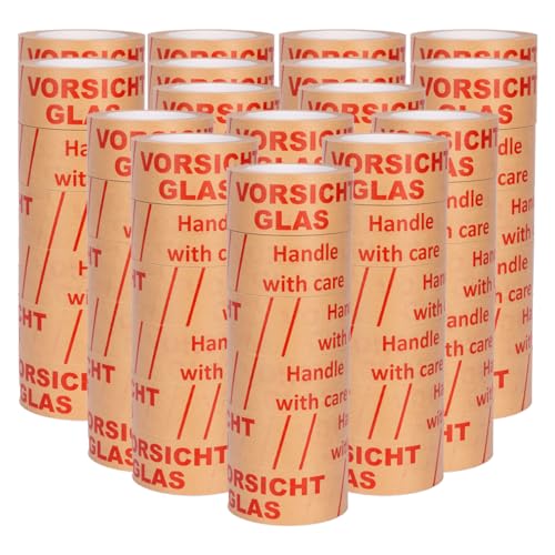 verpacking Papierklebeband 50 mm x 50 m Vorsicht Glas [Ausführung, Farbe & Stückzahl wählbar] leise abrollendes Paketklebeband umweltschonend Packband Verpackungsklebeband 96 Rollen von verpacking