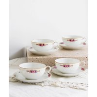 Antike Noritake Nippon Handbemalte Teetassen & Untertassen Set Von 4 Antike Noritake Nippon Handbemalte Teetassen & Untertassen Set Von 4 von verredesoie
