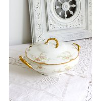 Limoges Servierplatte Haviland Schleiger Terrine & Deckel Rose Antik Porzellan Frankreich von verredesoie