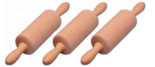 Kindernudelrolle 3er Set Teigrolle für Kinder aus Holz (mit beweglicher Walze/Rolle) von versandfuxx24