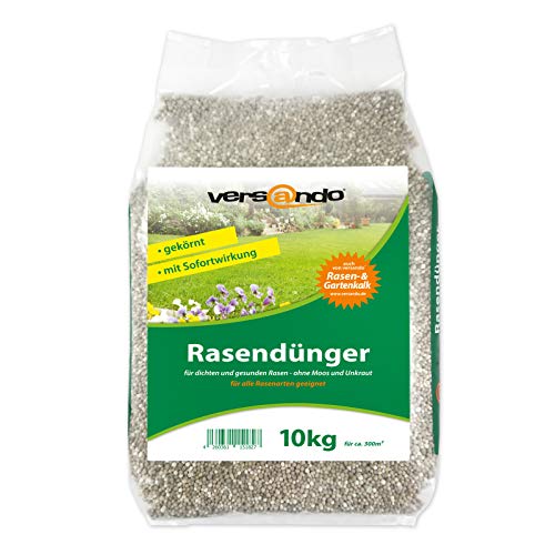 versando 10kg Frühjahrsdünger Rasendünger für ca. 300m² ganzjährig sattgrünen Rasen ohne Moos und Unkraut NPK von versando