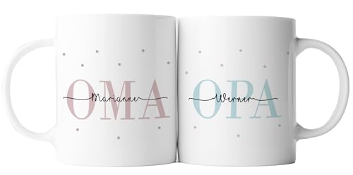 verschenkich | Personalisiertes 2er Set Tasse Oma + Opa | Keramik | Geschenkidee für die Großeltern | Schwangerschaft verkünden | Ihr werdet Oma und Opa von verschenkich