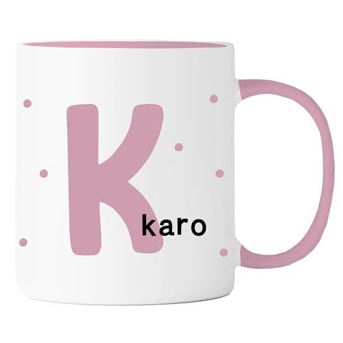 verschenkich | personalisierte Tasse | Initialen Name | für Kinder und große Leute | Geburtstag | Geschenkidee zu Nikolaus oder Weihnachten | in 13 verschiedenen Farben | (rosa) von verschenkich