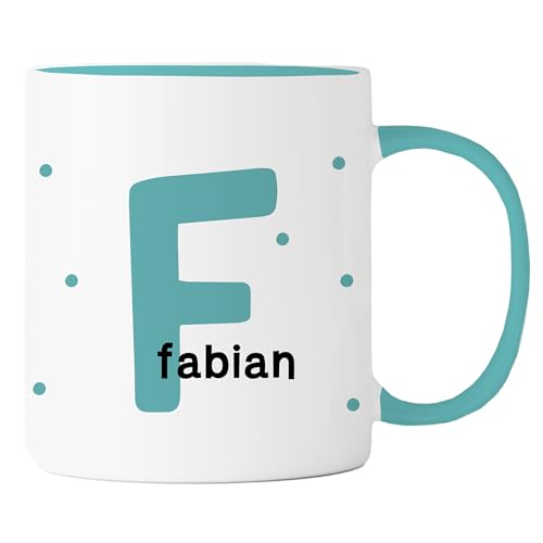 verschenkich | personalisierte Tasse | Initialen Name | für Kinder und große Leute | Geburtstag | Geschenkidee zu Nikolaus oder Weihnachten | in 13 verschiedenen Farben | (türkis) von verschenkich