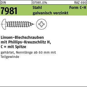 500 Blechschrauben DIN 7981 Stahl 4,2 x 25 -C-H verzinkt von verschiedene