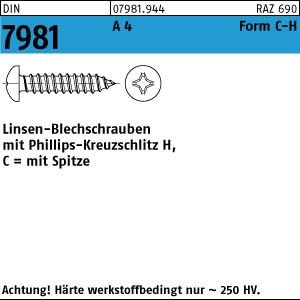 DIN 7981 A 4 2,2 x 6,5 -C-H A 4 VE=S Blechschrauben 1000 Stück von verschiedene