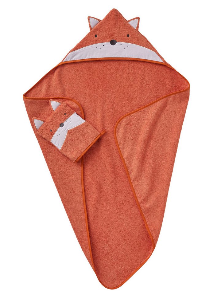 vertbaudet Kapuzenhandtuch Baby-Set: Badetuch und Waschhandschuh FUCHS von vertbaudet