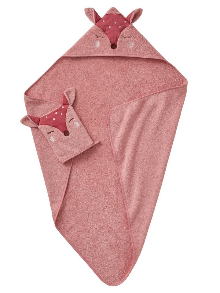 vertbaudet Kapuzenhandtuch Baby-Set: Badetuch und Waschhandschuh REH von vertbaudet