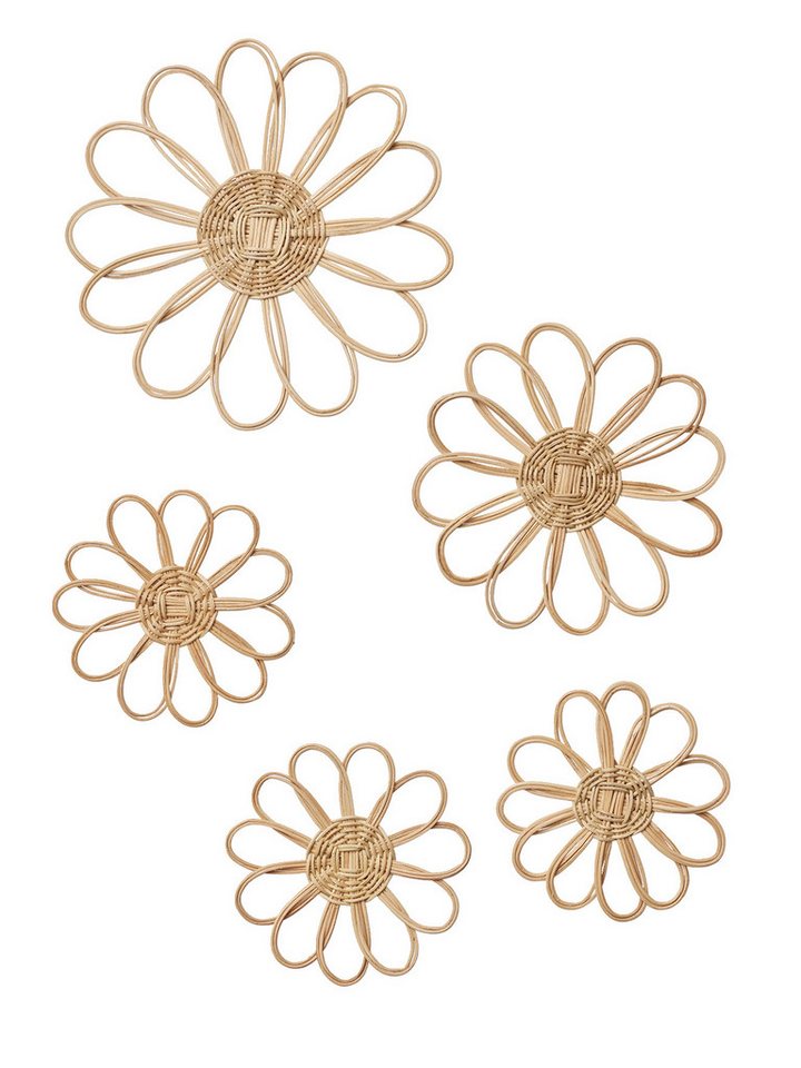vertbaudet Wanddekoobjekt 5er-Set Kinderzimmer Deko-Blumen, Set, 5-teilig, Rattan, Boho-Look von vertbaudet