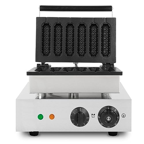 VERTES Waffeleisen am Stiel, 6 Waffeln gleichzeitig, 120 Stück pro Stunde, regelbar 0°-300°C, teflonbeschichtet, Waffel Gusseisen mit Edelstahlgehäuse, Waffle Maker 1550 Watt, Timerfunktion, Kaltgriff von vertes