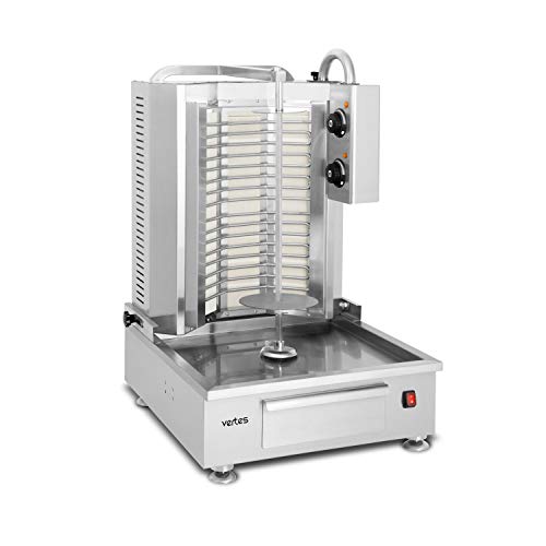 vertes Dönergrill Gyrosgrill Vertikalgrill Elektrisch 4800W aus Edelstahl (2 Keramik Heizzonen, Temperatur Stufenlos 50-300°C, 4 Anti Rutsch Gummifüße, Reste Schublade, Fleischschaufel, 230V) von vertes