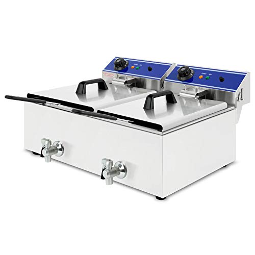 VERTES Friteuse aus Edelstahl 2x 10 Liter Fassungsvermögen, 50-200°C, 6000W, 230V, Kaltzonenprinzip, 2 Körbe, Professionelle Gastronomie Fritteuse mit Ablasshahn, leichte Reinigung, Gastro Fritöse von vertes