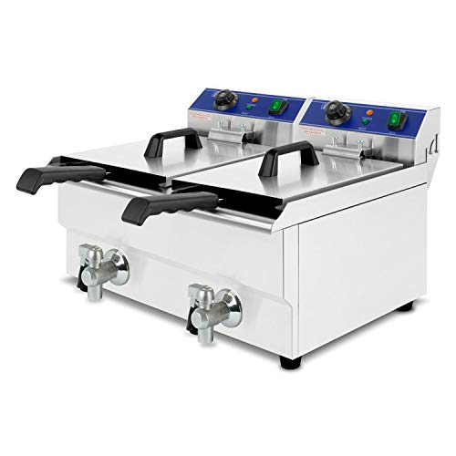 VERTES Friteuse aus Edelstahl 2x 13 Liter Fassungsvermögen, 50-200°C, 6000W, 230V, Kaltzonenprinzip, 2 Körbe, Professionelle Gastronomie Fritteuse mit Ablasshahn, leichte Reinigung, Gastro Fritöse von vertes