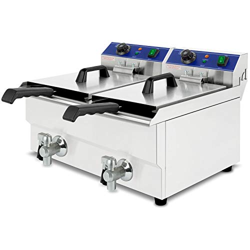 VERTES Friteuse aus Edelstahl 2x 17 Liter Fassungsvermögen, 50-200°C, 6000W, 230V, Kaltzonenprinzip, 2 Körbe, Professionelle Gastronomie Fritteuse mit Ablasshahn, leichte Reinigung, Gastro Fritöse von vertes