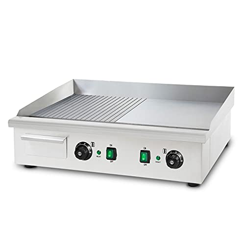 vertes Grillplatte Bratplatte Plancha Grill Elektrisch 4400W aus Edelstahl (Grillfläche Glatt & Mit Rillen 74x41cm, 2x Thermostat, 2x Temperatur 50-300°C, Spritz & Wärmeschutz, Fett Auffangbehälter) von vertes