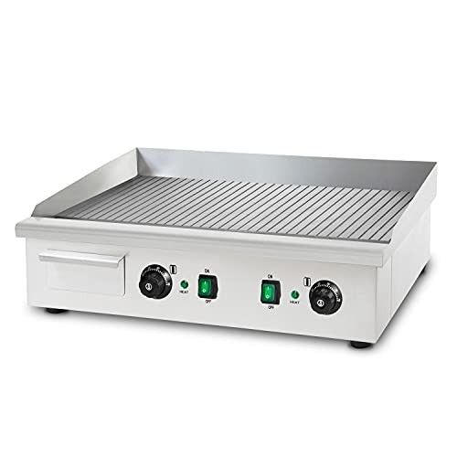 vertes Grillplatte Bratplatte Plancha Grill Elektrisch 4400W aus Edelstahl (Grillfläche Mit Rillen 74x41cm, 2x Thermostat, 2x Temperatur 50-300°C, Spritz & Wärmeschutz, Fett Auffangbehälter) von vertes