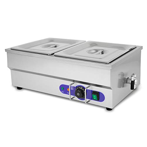 vertes Speisenwärmer Buffetwärmer Wärmebehälter Für Speisen Elektrisch 1500W aus Edelstahl (Inkl 2X 1/2 GN Behälter mit Deckel für 2X 6L, Ablasshahn, Bain Marie Wasserbad, Temperatur 50-200°C) von vertes