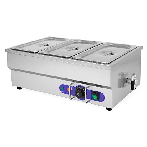 vertes Speisenwärmer Buffetwärmer Wärmebehälter Für Speisen Elektrisch 1500W aus Edelstahl (Inkl 3X 1/3 GN Behälter mit Deckel für 3X 3,8L, Ablasshahn, Bain Marie Wasserbad, Temperatur 50-200°C) von vertes