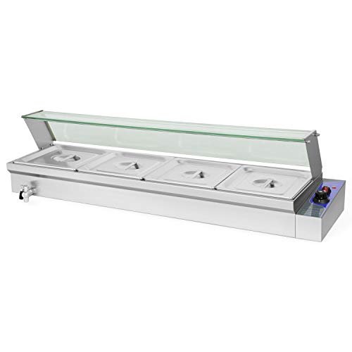 vertes Speisenwärmer Buffetwärmer Wärmebehälter Für Speisen Elektrisch 1500W aus Edelstahl (Inkl 4X 1/2 GN Behälter mit Deckel für 4X 6L, Ablasshahn, Glas Abdeckung, Bain Marie Wasserbad, 50-200°C) von vertes