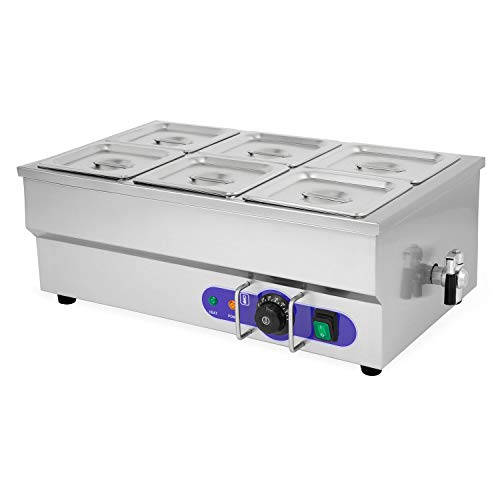 vertes Speisenwärmer Buffetwärmer Wärmebehälter Für Speisen Elektrisch 1500W aus Edelstahl (Inkl 6X 1/6 GN Behälter mit Deckel für 6X 1,6L, Ablasshahn, Bain Marie Wasserbad, Temperatur 50-200°C) von vertes