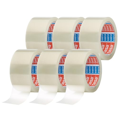 tesapack 64014 im 6er Pack - Geräuscharmes Paketklebeband zum Verpacken von Paketen und Versandschachteln - transparent - 6 Rollen je 66 m von tesa