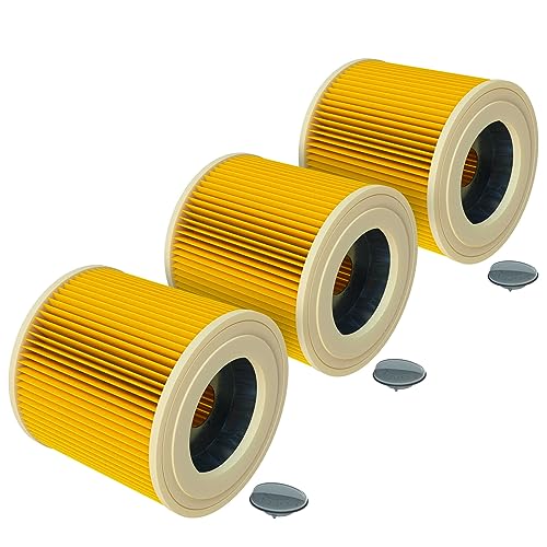 vhbw 3x Faltenfilter kompatibel mit Kärcher MV 3 Premium, MV 3 P Extension Kit Staubsauger - Patronenfilter, Gelb - Ersatz für 6.414-552.0 von vhbw