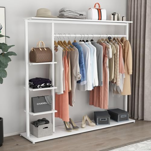 vhdurike Kleiderständer, Kleiderständer Gold mit Ablage, Kleiderständer aus Metall, Moderner Industrie-Kleiderständer zum Aufhängen von Kleidung,Weiß,150 * 40 * 155㎝ von vhdurike