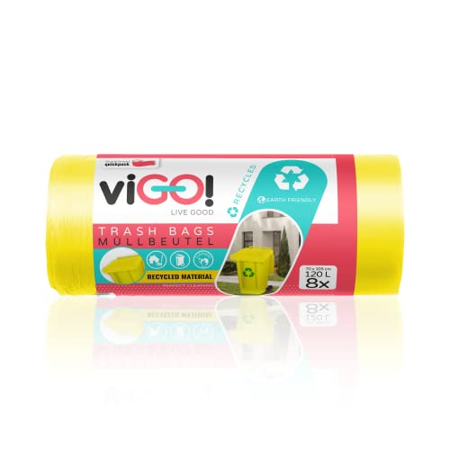 viGO! - Müllbeutel Gelb 120l - 8 Stück I Müllbeutel für Metall Kunststoff I LDPE Müllsäcke 120 Liter I 100% aus Recyceltem Material von viGO