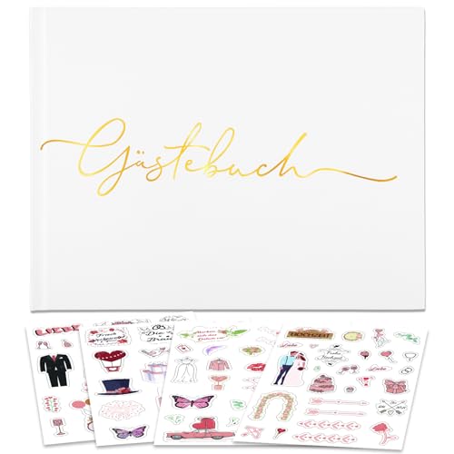 viallolipa Gästebuch Hochzeit, Sticker Hochzeit Gästebuch, 200 Seiten Hochzeitsgästebuch+ 97 Einzigartige Sticker Hochzeit in Deutsch und Englisch, Hochzeitsbuch, Hochzeitsalbum für Erinnerungen von viallolipa