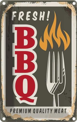 vianmo Blechschild 18x12 cm fresh! BBQ Premium Quality meat Deko Geschenk Metall Schild von vianmo